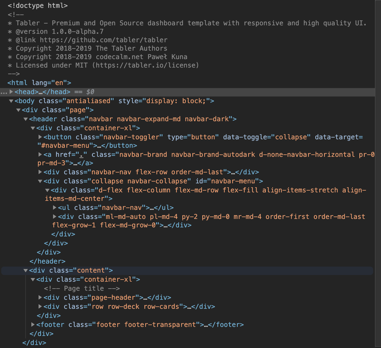 Tabler condensed layout.