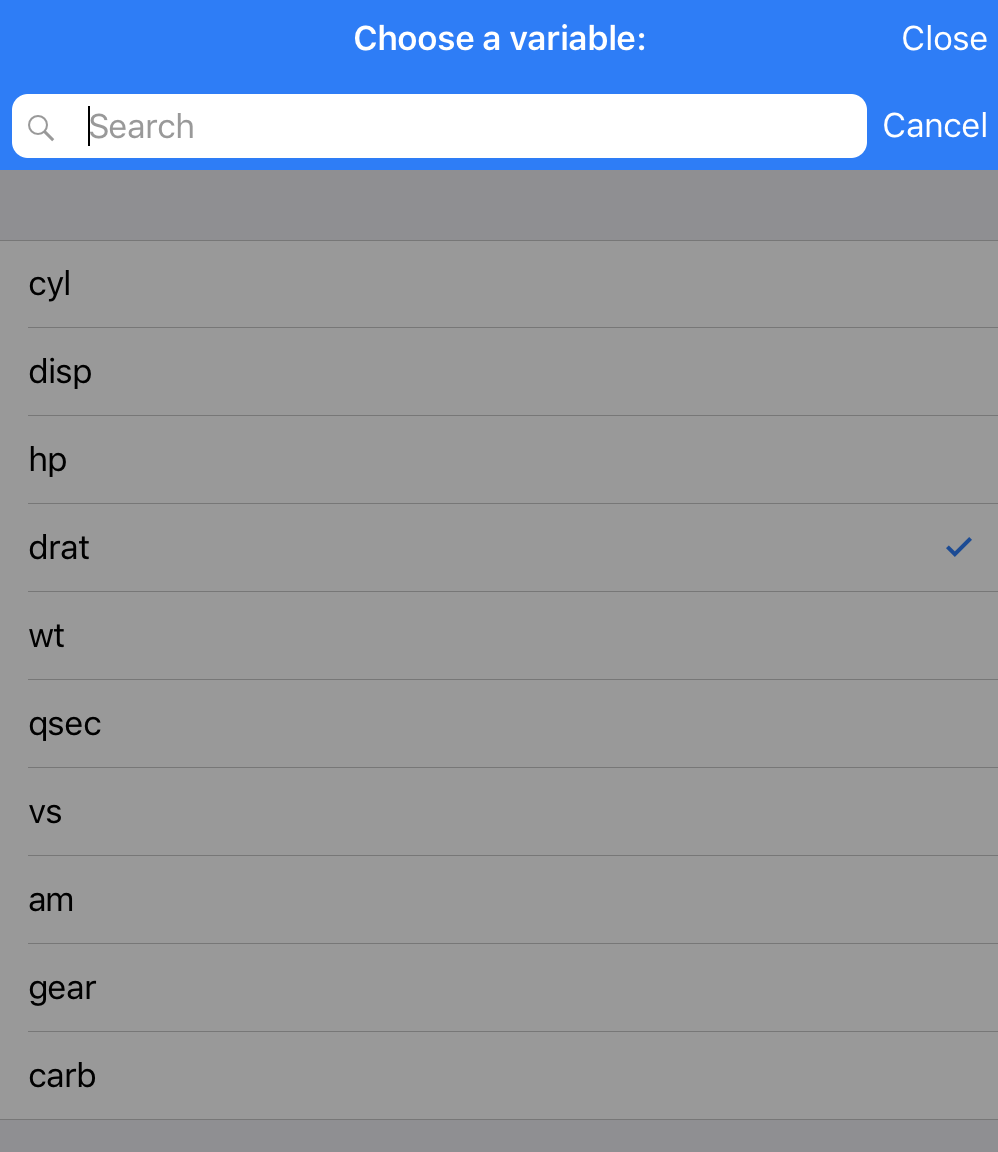 Custom shiny inputs. left: knobInput from shinyWidgets; right: smart select from shinyMobile.